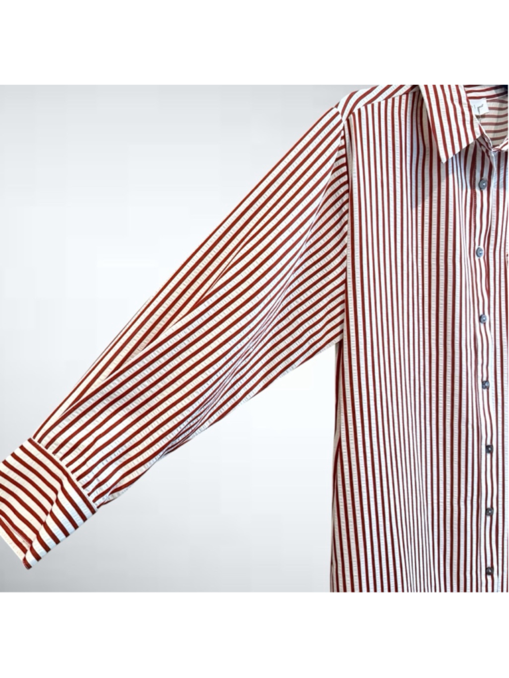 Entro Textured Stripe Button Down Shirt Dress in Rust Size S - Picture 6 of 8